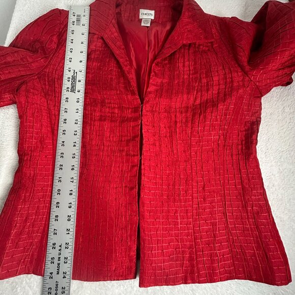 Chico's Womens Red Textured Pattern Blazer Jacket Size 2 Lined Lightweight - Picture 9 of 9